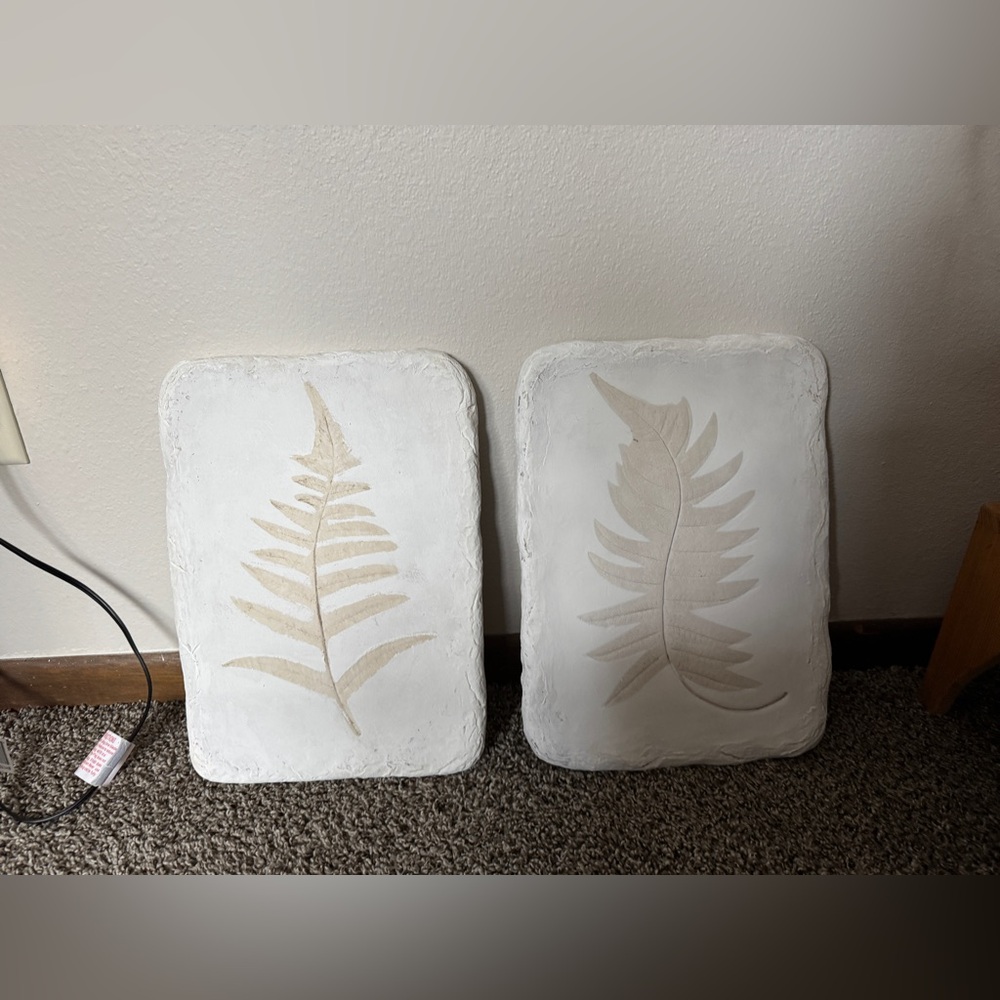 Set of Two White and Beige Fern Wall Art